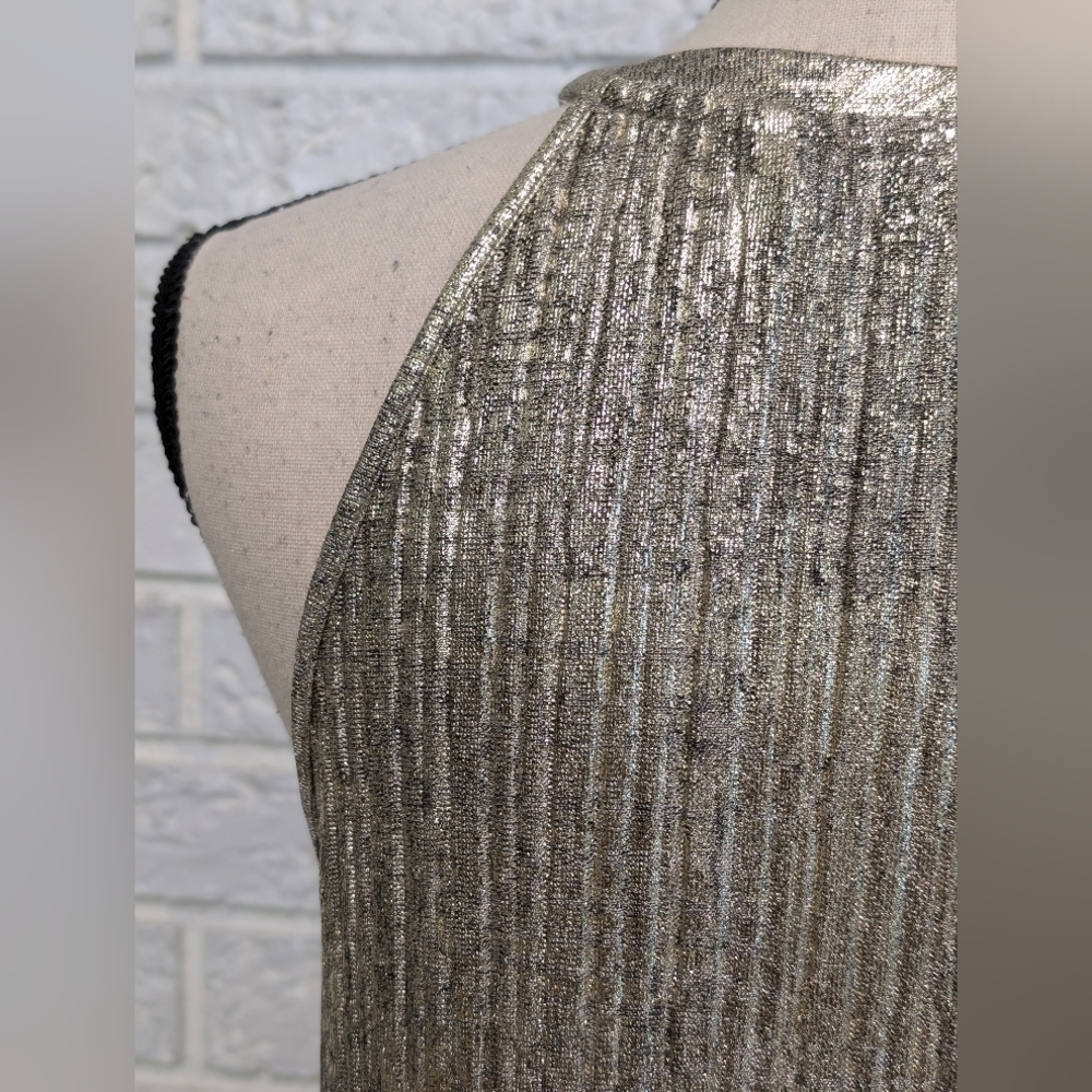 Anthropologie Moulinette Soeurs Shine On Metallic Tank Top S High Neck Stretchy - Picture 9 of 12